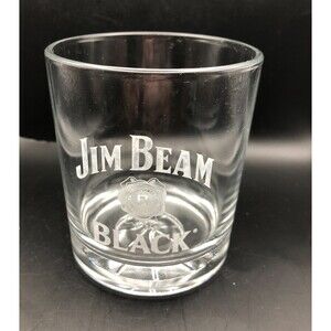 Jim Beam Black Whiskey Rocks Glass Collectible Basketball Embossed
